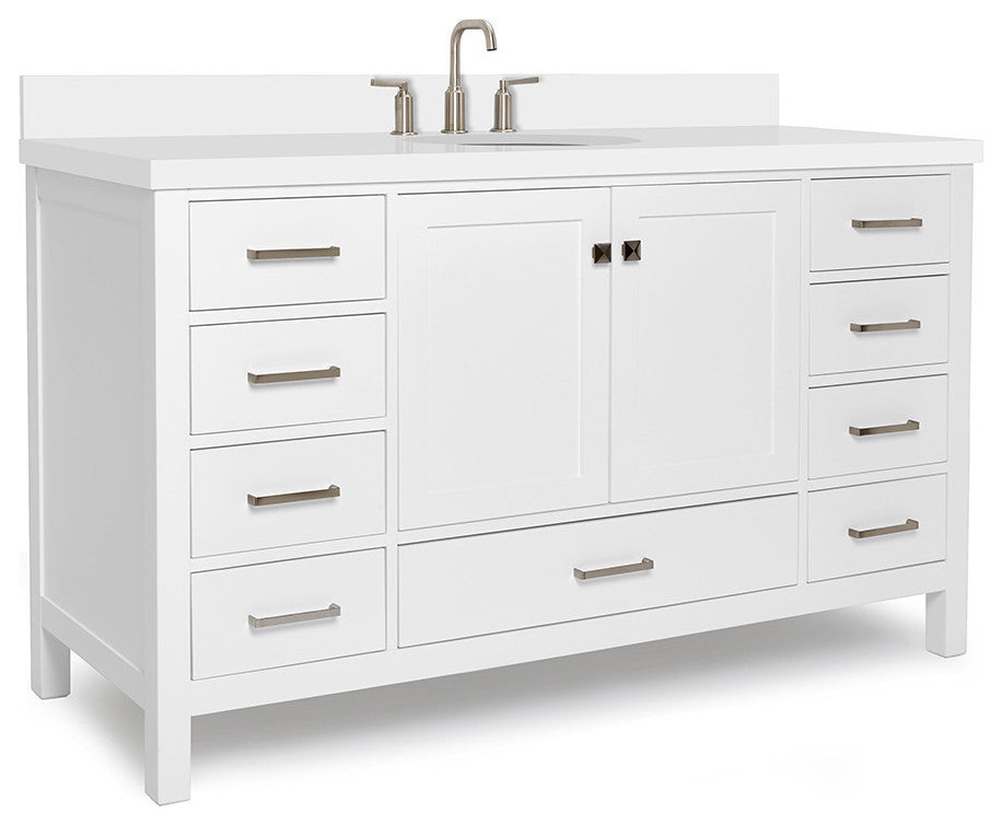 ARIEL Cambridge 61" Single Oval Sink Bathroom Vanity White With Quartz Top