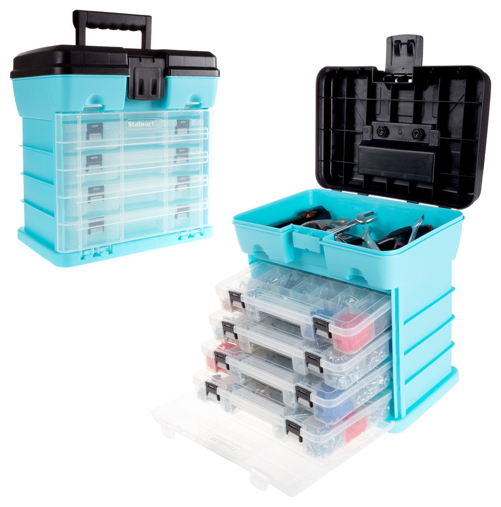 Storage Tool Box-Durable Organizer Utility Box-4 Drawers by Wakeman, Light Blue