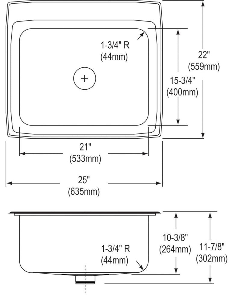 DLR252210PDMR2 Lustertone Classic Stainless Steel 25" Sink, Perfect Drain, Mr2