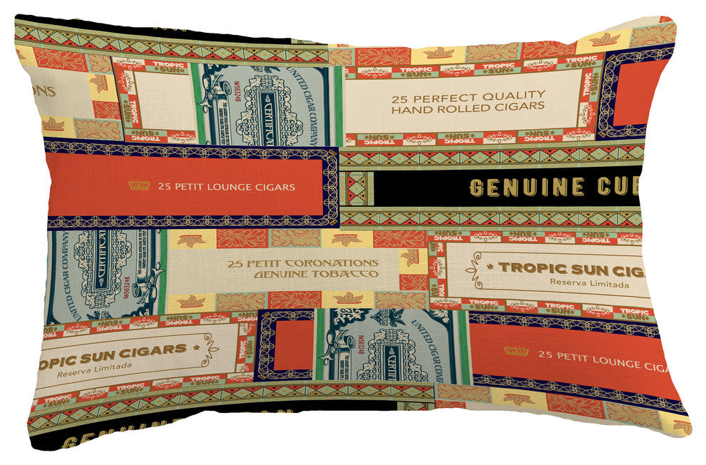 Cigar Box Collage 2 Geometric Print Pillow, Red Orange, 14"x20"