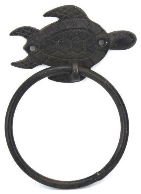 Cast Iron Sea Turtle Towel Holder 7'', Sea Turtle Decoration, Beach Bathroom