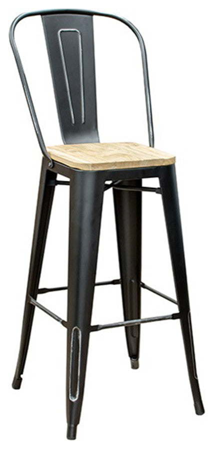 Tolix H/ Black 26" Wood Seat