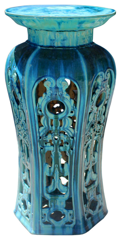 Ceramic Clay Turquoise Round Tall Pedestal Table Flower Display Stand Hcs5830
