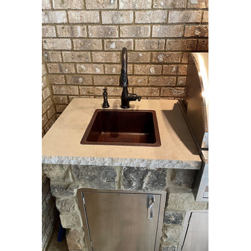 16" Square Hammered Copper Bar/Prep Sink With 3.5" Drain Opening