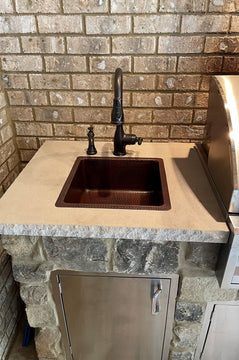 16" Square Hammered Copper Bar/Prep Sink With 3.5" Drain Opening