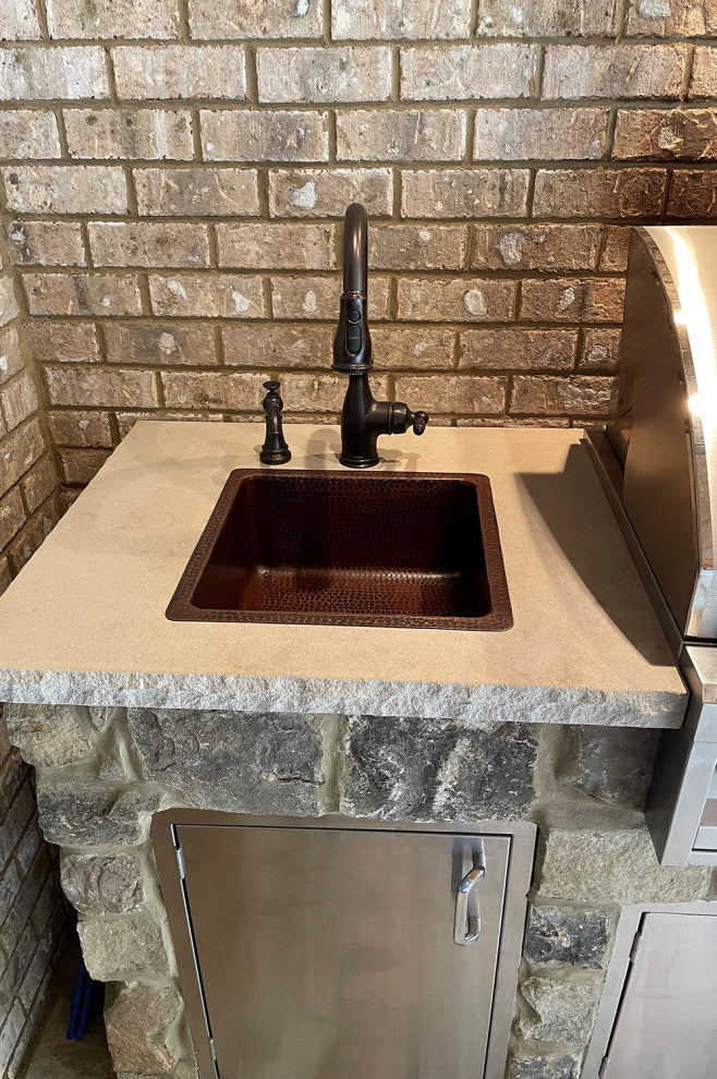 16" Square Hammered Copper Bar/Prep Sink With 3.5" Drain Opening