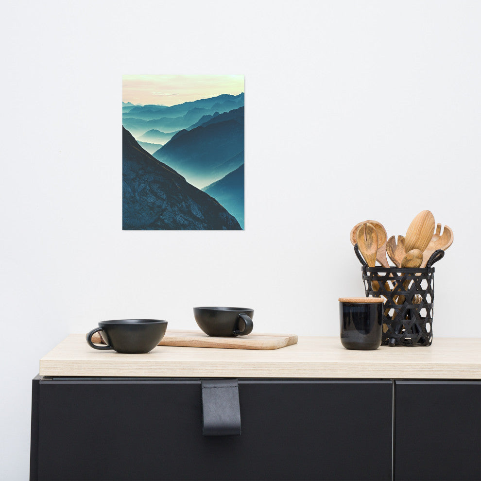 Misty Blue Silhouette Mountain Range Landscape Photo Unframed Wall Art Prints, 11" X 14"