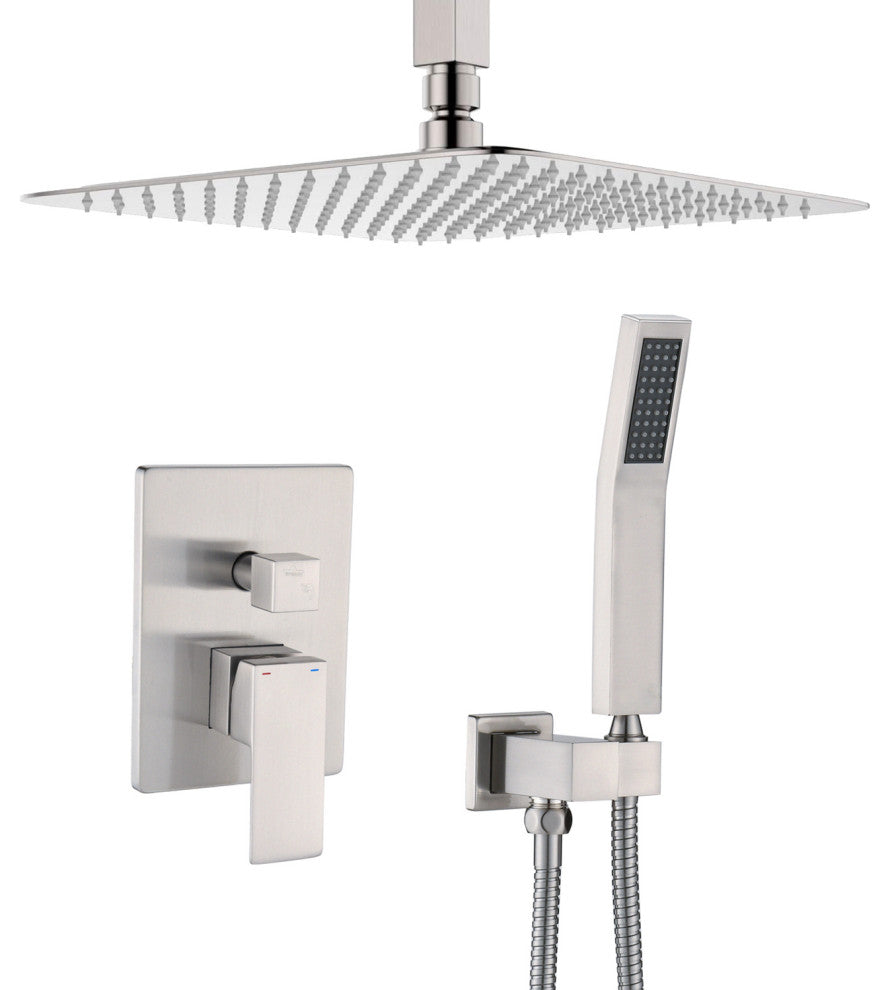 Ceiling Mounted Shower System Set With 10" Rain Shower Head, Brushed Nickel