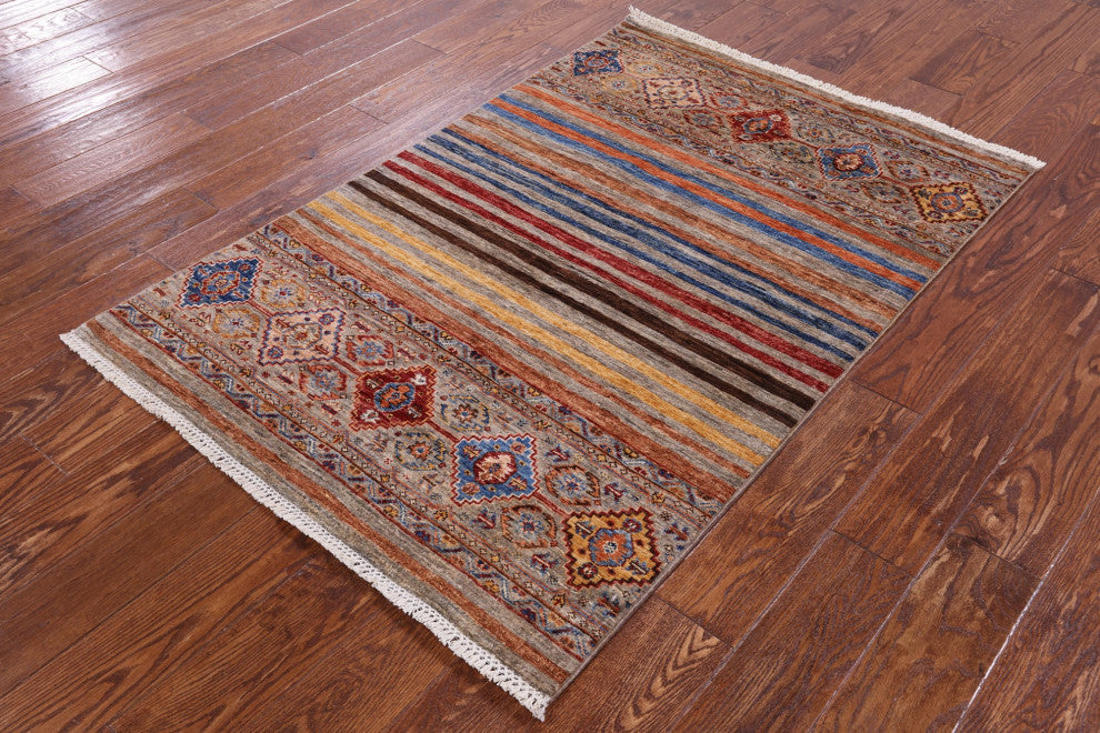 Hand Knotted Khorjin Super Kazak Wool Rug 3' 5" X 5' 0" Q10024