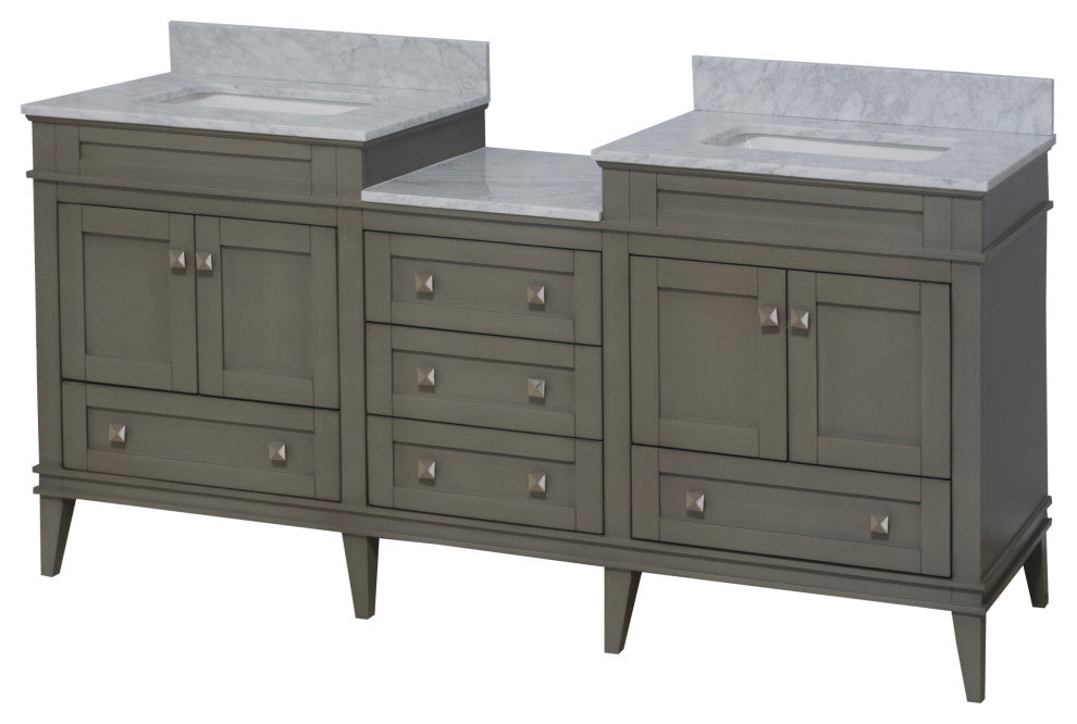 Eleanor 72" Double Bathroom Vanity, Weathered Gray, Carrara Marble