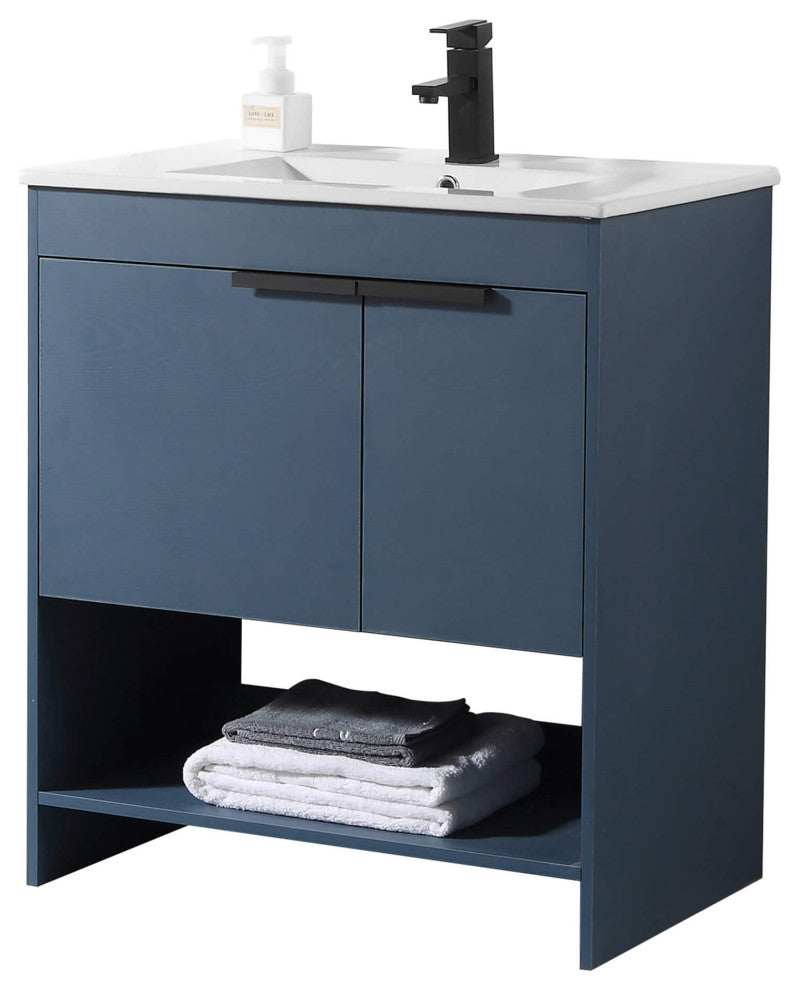 Phoenix Bath Vanity With Ceramic Sink - Full Assembly Required, Navy Blue, 30 Inch
