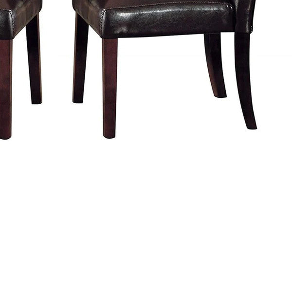 Benzara BM185840 Button Tufted Upholstered Wooden Side Chair, 2 set, Brown