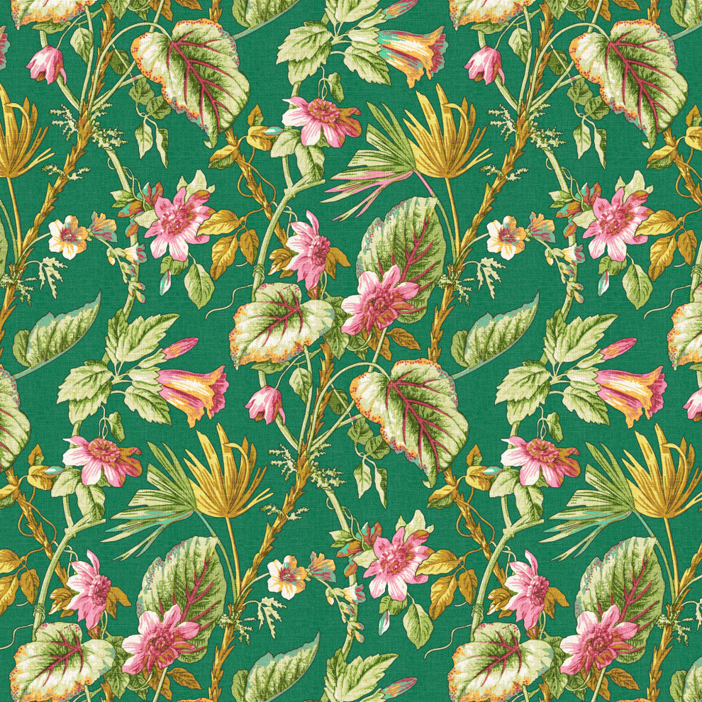 Red from Scalamandre King Geneva Headboard, Tropical Flora Green
