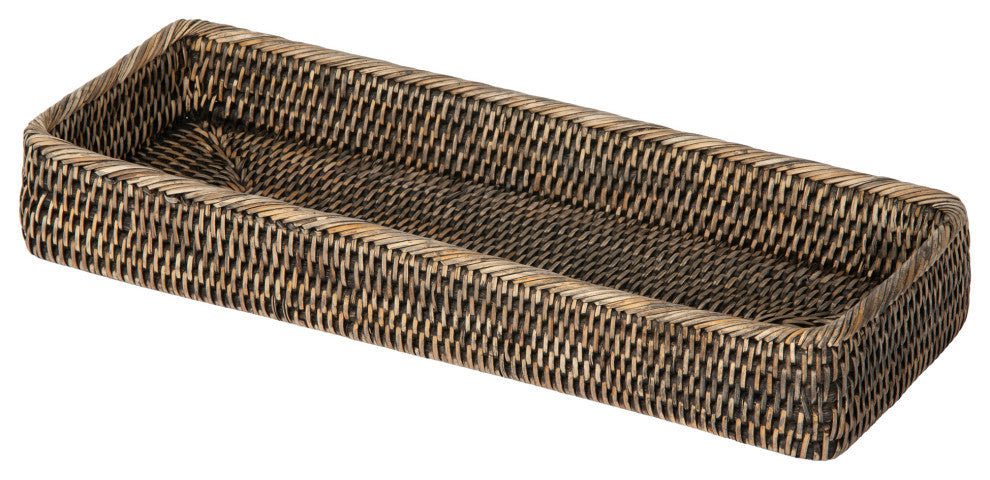 La Jolla Handwoven Elongated Rattan Vanity Tray, Black-Wash