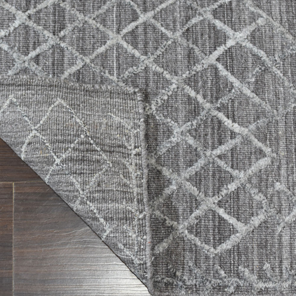 HAND WOVEN FLAT WEAVE KILIM POLYESTER AREA RUGS -Rectangle,Dark Gray,Geometric, [Runner] 2'6''x10'