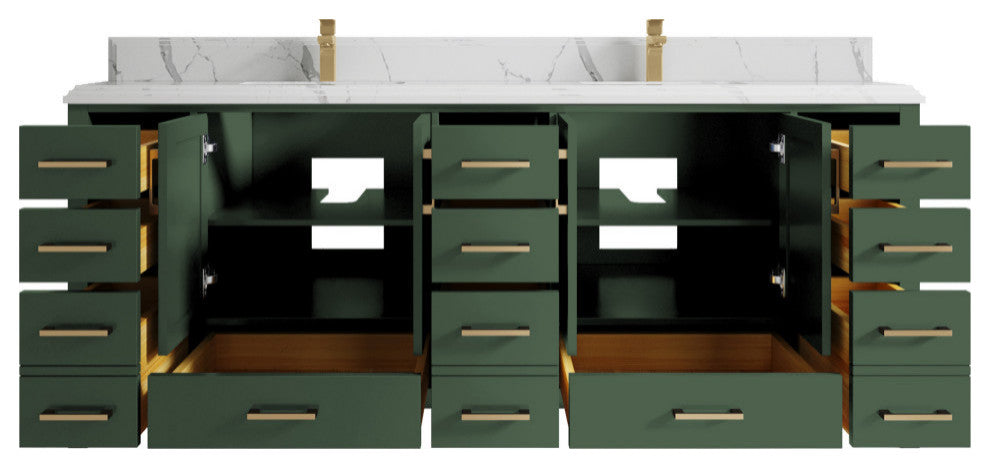 Malibu 84 Double Sink Bath Vanity in Lafayette Green 1.5" Calacatta Laza