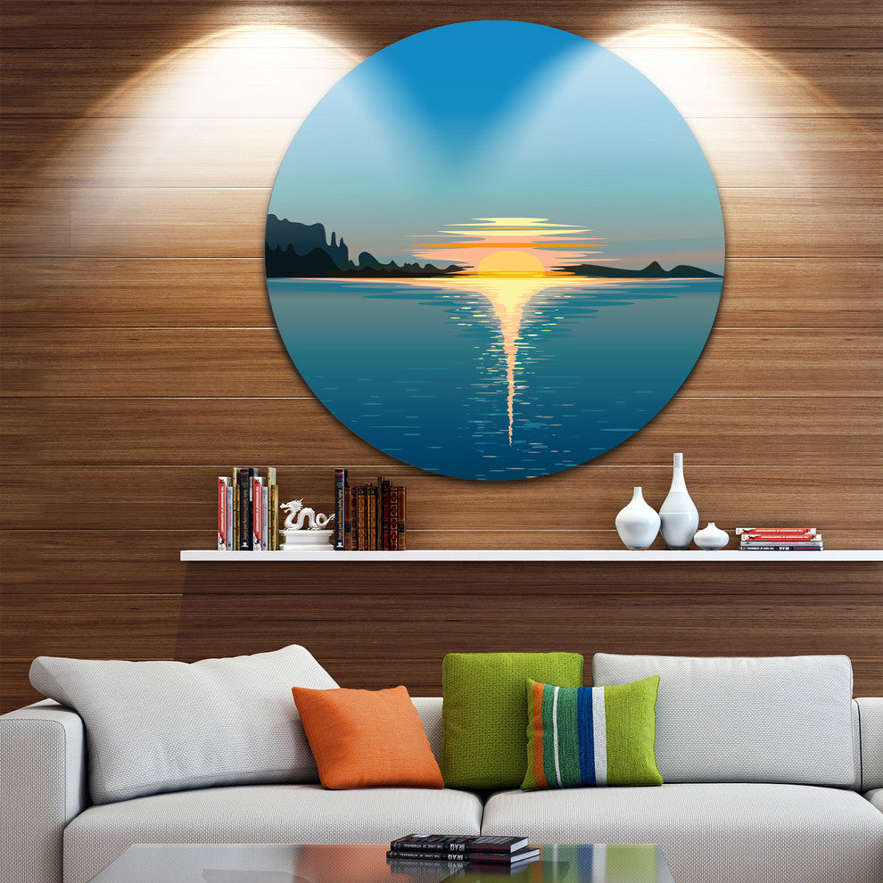 Sea Sinking Sun, Seascape Art Disc Metal Artwork, 11"