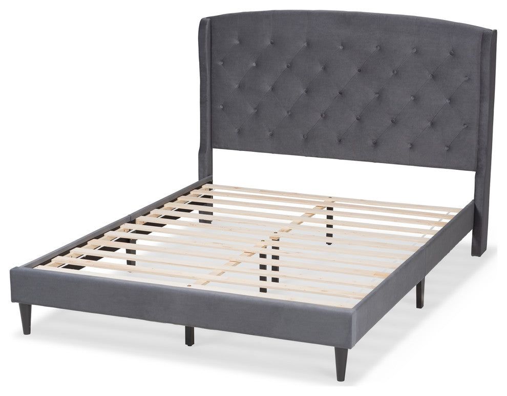 Neda Modern Upholstered Platform Bed, Gray/Dark Brown, King