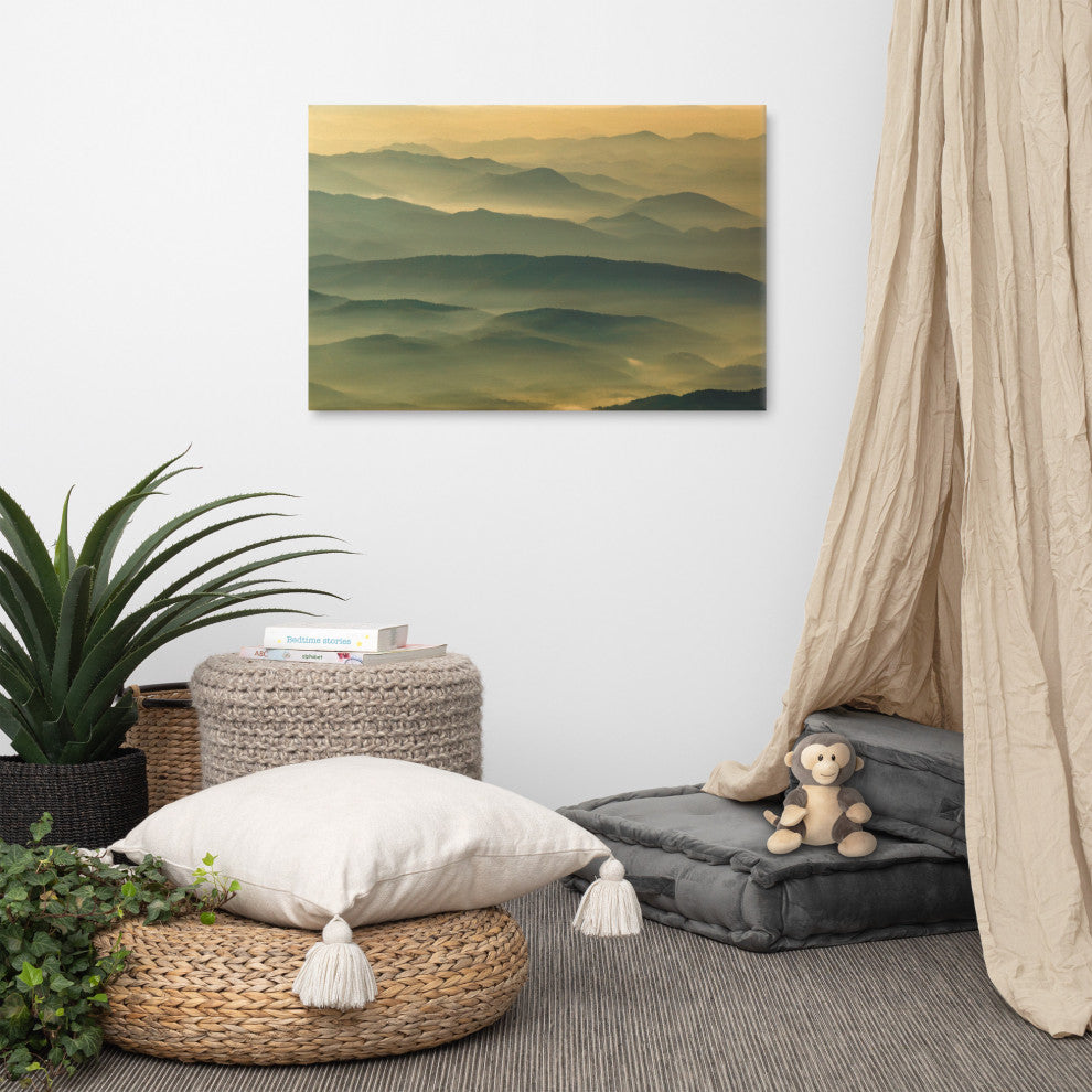 Foggy Mountain Layers at Sunset Landscape Photo Canvas Prints, 24" X 36"