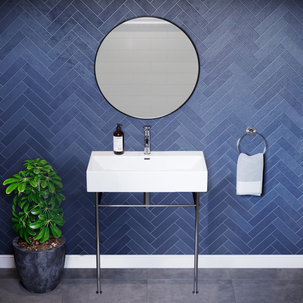Claire 30" Ceramic Console Sink White Basin Chrome Legs