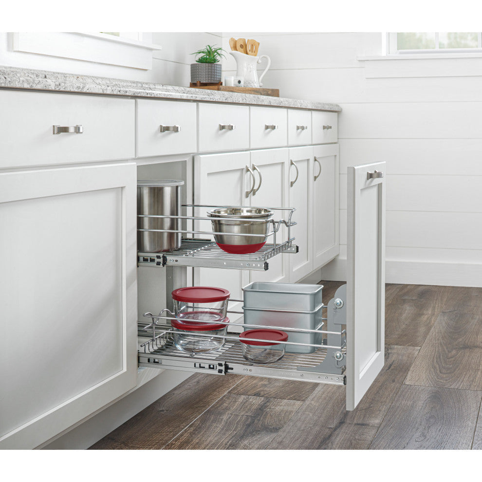 Two-Tier Bottom Mount Pull Out Steel Wire Organizer, 9"