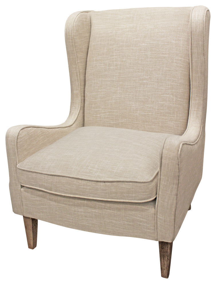 Boulter Lounge Chair with Solid Wooden Legs in Natural Linen Fabric