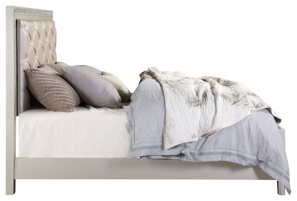 ACME Sliverfluff Eastern King Bed With Storage, PU and Champagne