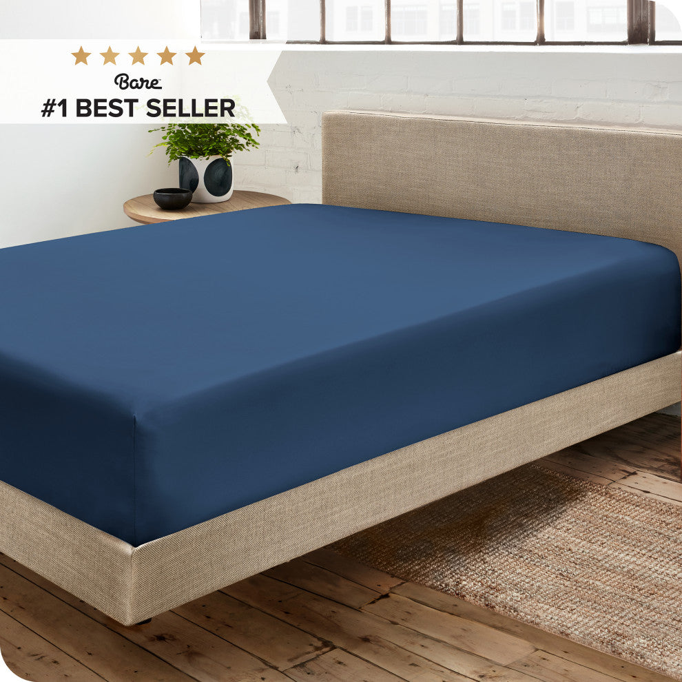 Bare Home Microfiber Fitted Sheet Deep Pocket, Dark Blue, Queen