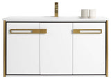 Oakville Wall Mount Bathroom Vanity, White Matte, 42", Satin Brass Hardware