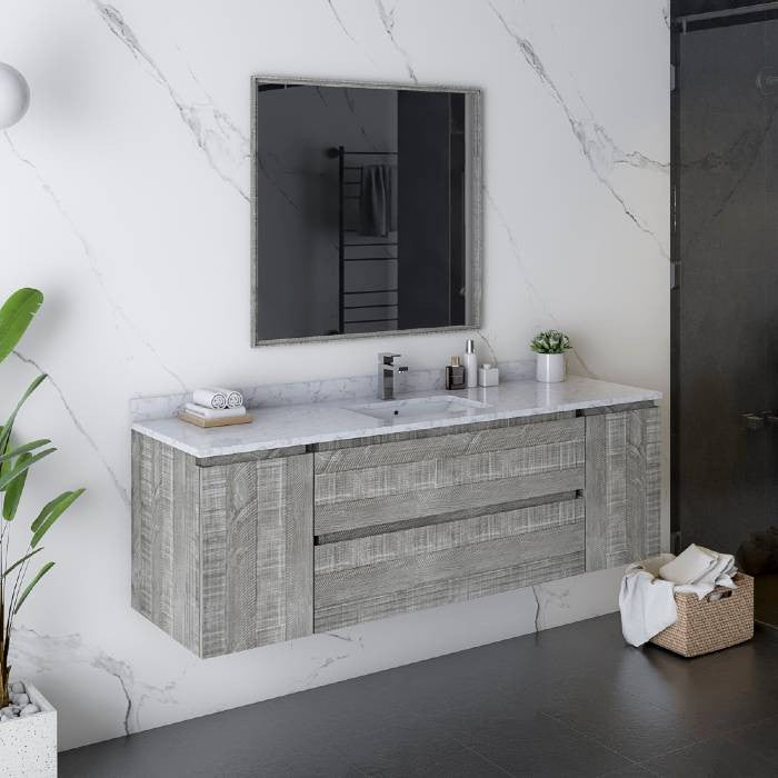 Fresca Formosa 60" Ash Wall Hung Single Sink Modern Bathroom Vanity Set, Faucet