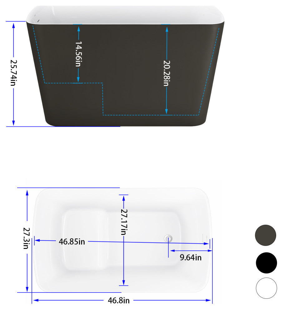 Giving Tree  47" Freestanding Full Immerse Bathtub with Seat White, Grey