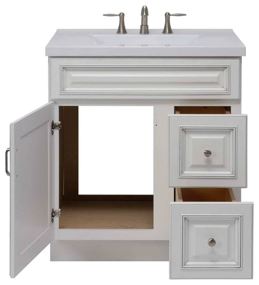 Riley 30" 1 Door, 2 Drawer Vanity, White, Right