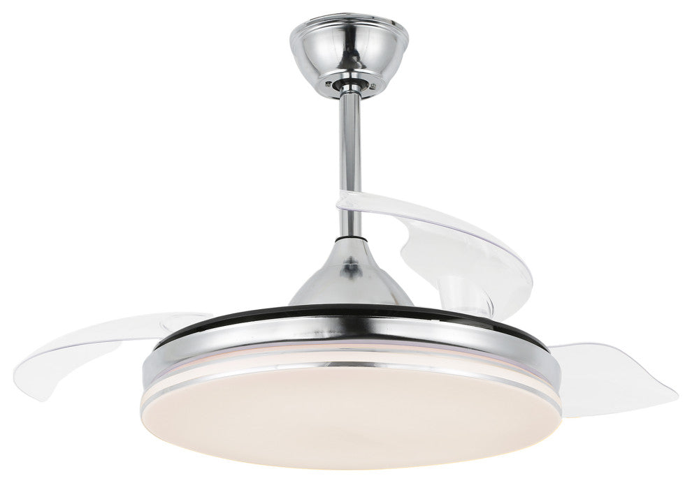 42" Modern Retractable Ceiling Fan with Light Kit and Remote Control 3 Blades, Chrome, 42"