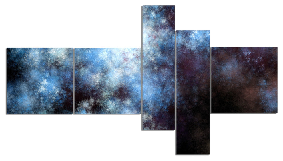 Blue White Starry Fractal Sky, Abstract Art on Canvas, 60"x32", 5 panels