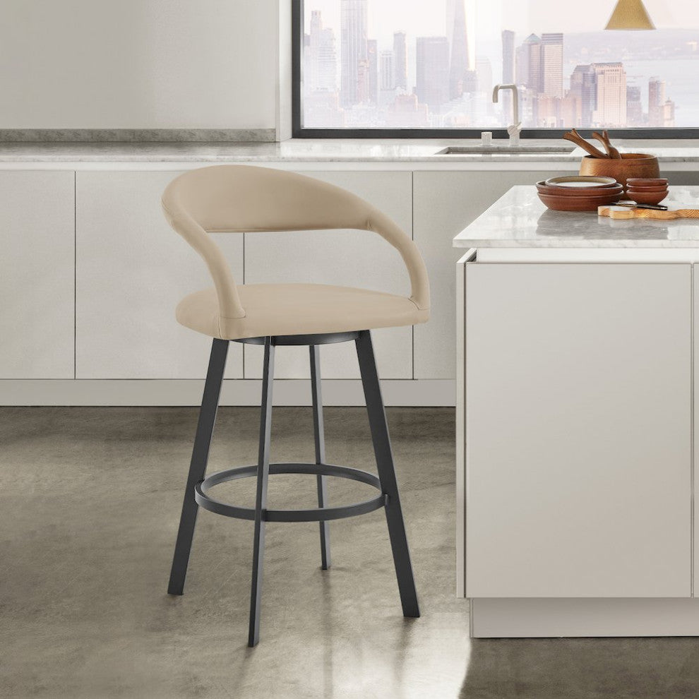 Ramona 26 Swivel Counter Stool with Matte Black Iron and Beige Faux Leather