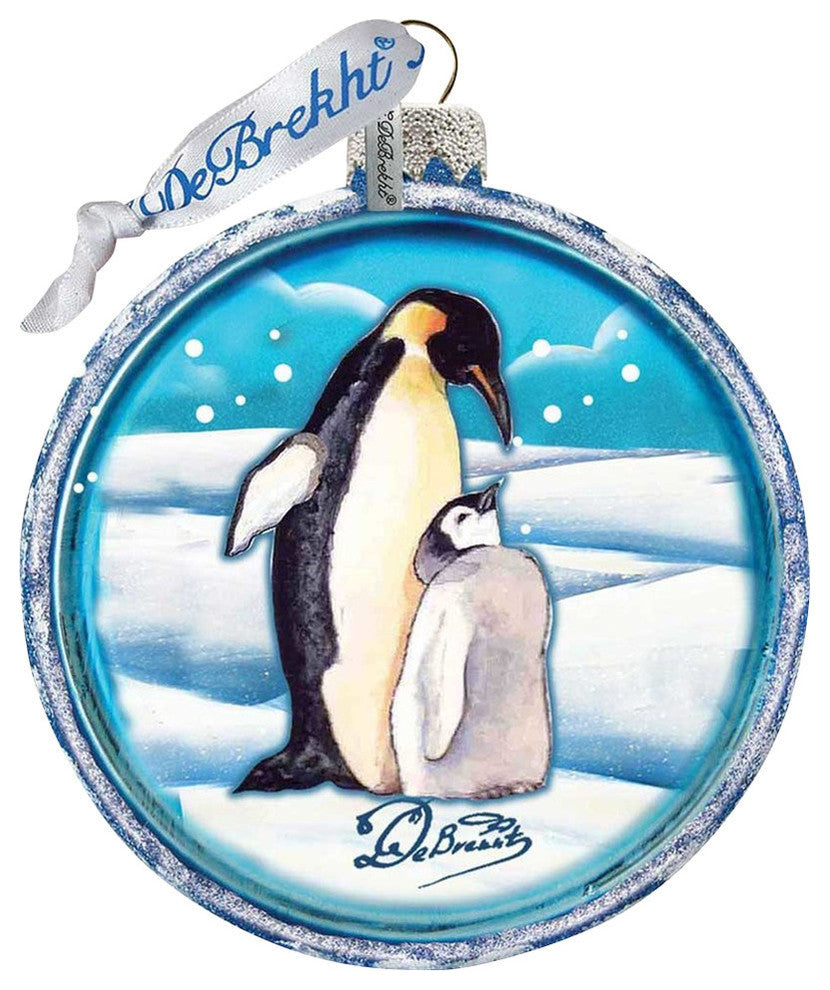 Hand Painted Penguin Pals Cut Ball Glass Scenic Ornament