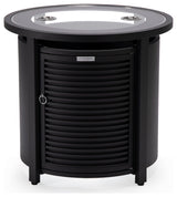 LeisureMod Walbrooke Round Fire Pit Table and Tank Holder With Slats, Black