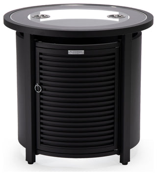 LeisureMod Walbrooke Round Fire Pit Table and Tank Holder With Slats, Black