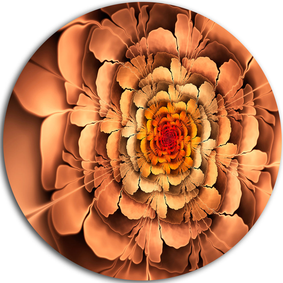 Dense Fractal Brown Petals, Floral Abstract Round Metal Wall Art, 11"