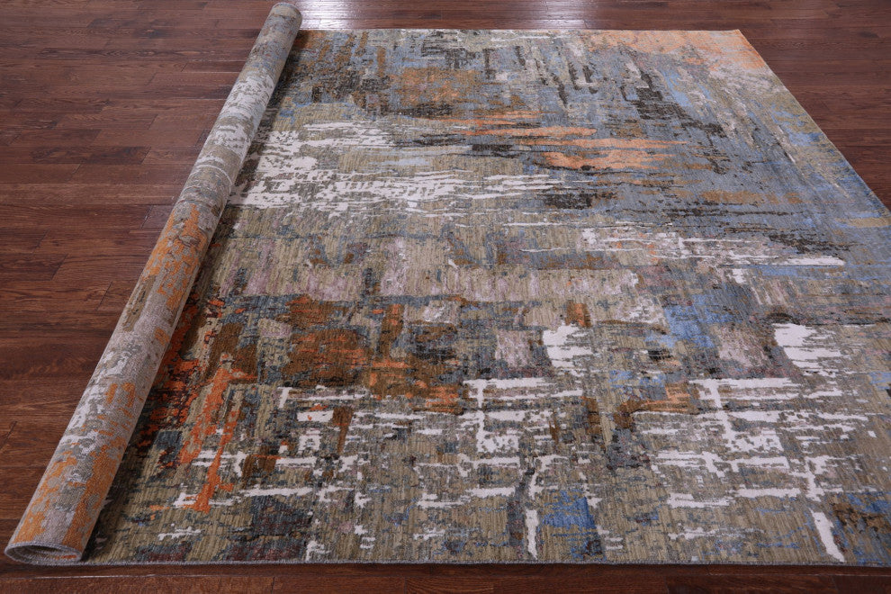Wool and Silk Abstract Handmade Rug 9' 0" X 12' 1" Q6836