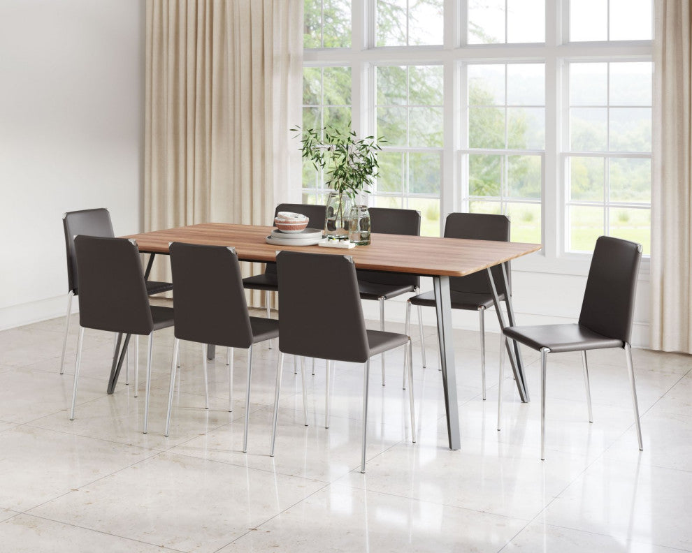 Dining Chair, Set of 4, Steel Metal, Fabric, Brown Black Chrome, Cafe Bistro
