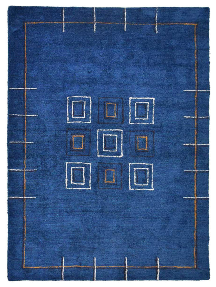 HAND KNOTTED LOOM SILK ECO-FRIENDLY AREA RUG -9'x12',Rectangle,Blue,Contemporary