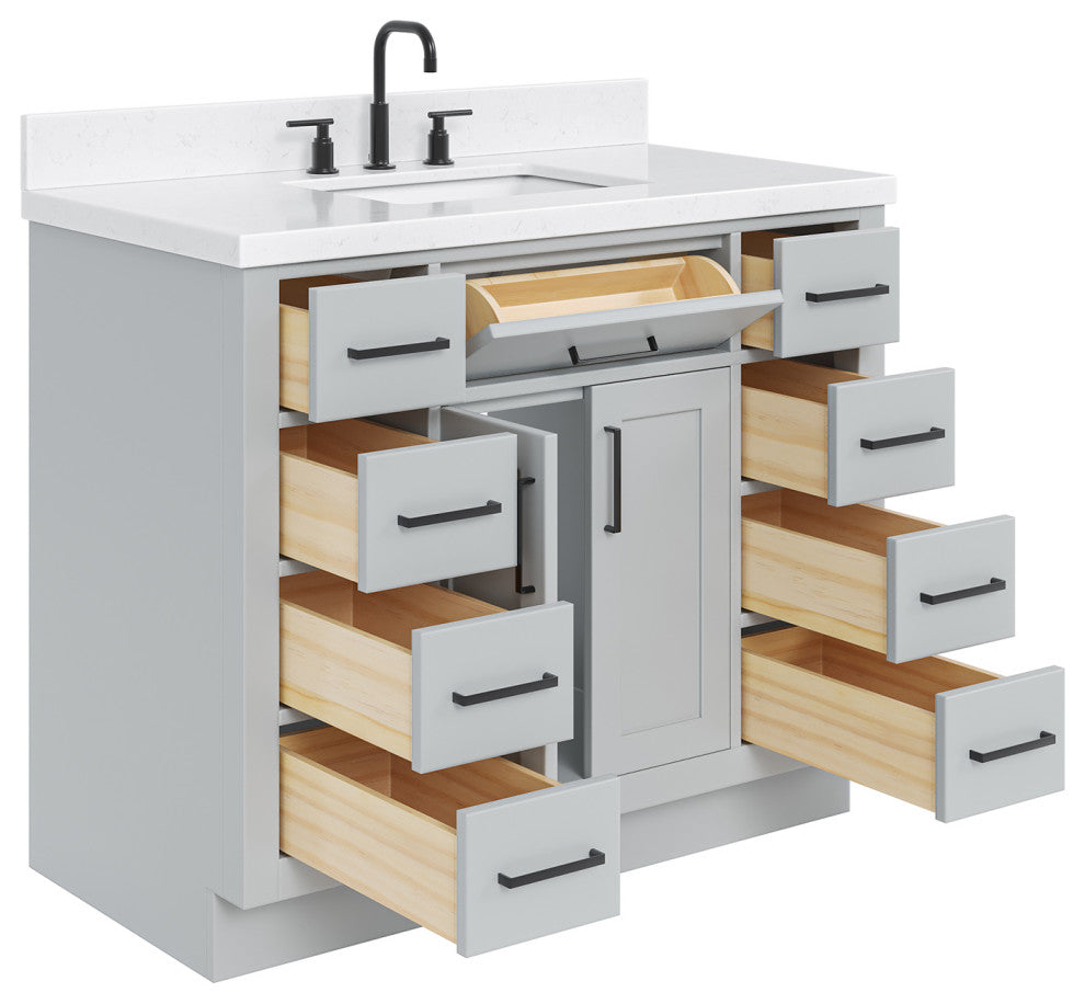 Ariel Hepburn 42" Single Rectangle Sink Vanity, Carrara Quartz