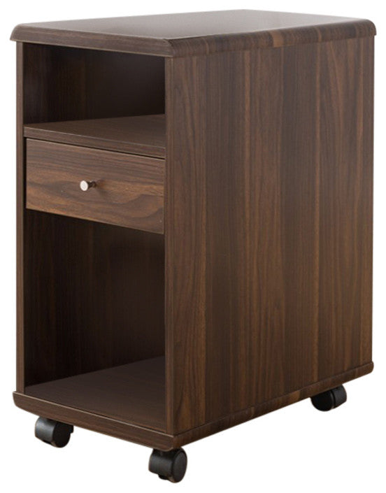 Wooden Chairside Table With Castors, Brown