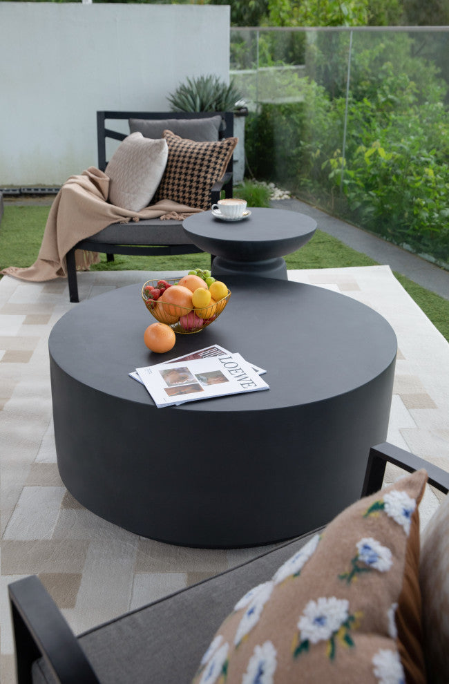 Rome 34" Round Concrete Coffee Table, Slate Black