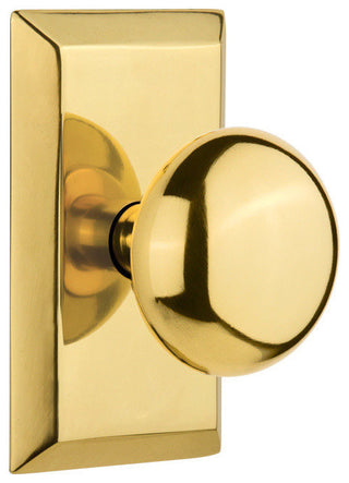 Studio Plate Passage New York Door Knob, Polished Brass