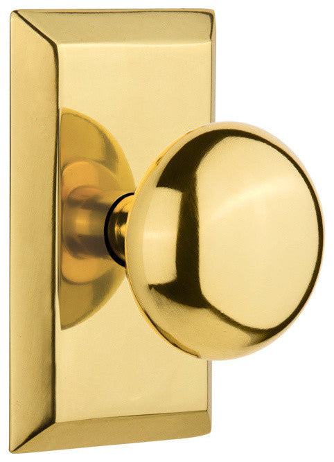 Studio Plate Passage New York Door Knob, Polished Brass