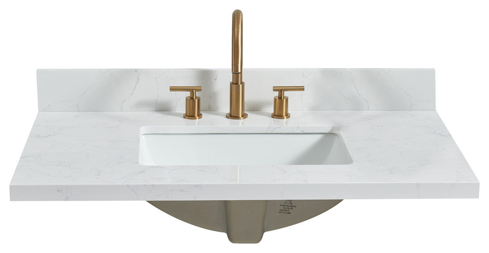 Jaen Composite Stone Vanity Top With Ceramic Sink, Grain White, 37"