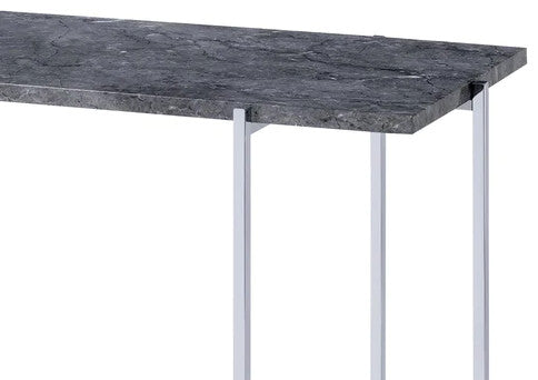 Benzara BM204502 Contemporary Marble Top Sofa Table , Gray and Silver
