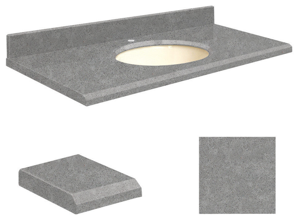 Quartz 37"x22" Vanity Top, Single Faucet Hole, Urban Grey, Biscuit Bowl
